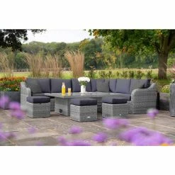 'Peony' Luxury Rattan 9 Seater Garden Sofa Set with Rectangular Rising Table and Footstools in Pebble by Primrose Living -Rattan Garden Furniture Shop 9 Seater Rectangular Rising Table Footstools 6 4089