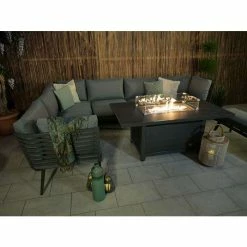 Lifestyle Metal 8 Seater Garden Corner Sofa Set with Rectangular Fire Pit Table by Primrose Living -Rattan Garden Furniture Shop FU101977 DiffAngle 86be