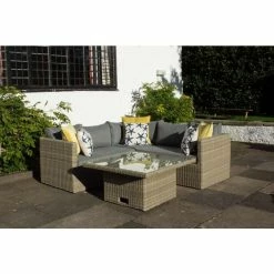 Wentworth 4 Piece Corner Rattan Lounging Set With Adjustable Table