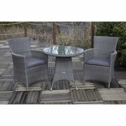Paris Rattan Bistro Set | 70cm Round Table With 2 Carver Chairs