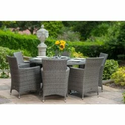 Paris 6 Seater Rattan Dining Set | 140cm Table with 6 Carvers Chairs
