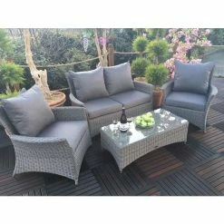 Paris Deluxe 4 Piece Rattan Lounging Set With Coffee Table