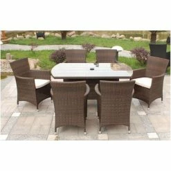 Cannes Mocha Brown 6 Seater Rattan Dining Set