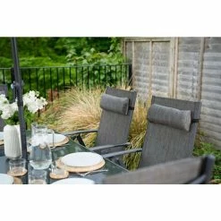 Kennet Reclining 6 Seater Polytex Dining Set In Grey By Hectare® -Rattan Garden Furniture Shop FU102197 add image 4 4da4