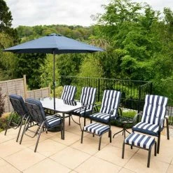 Hadleigh Reclining 6 Seater Garden Dining And Leisure Furniture Set In Navy By Hectare®