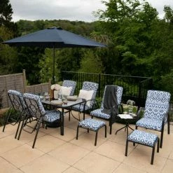 Hadleigh Reclining 6 Seater Garden Dining And Leisure Furniture Set In Blue By Hectare®