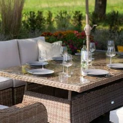 'Peony' Luxury Rattan 8 Seater Modular Garden Sofa Set with Rectangular Table and Parasol by Primrose Living -Rattan Garden Furniture Shop FU102231 add image 2 0633