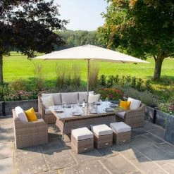 'Peony' Luxury Rattan 8 Seater Modular Garden Sofa Set with Rectangular Table and Parasol by Primrose Living