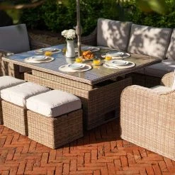 'Peony' Luxury Rattan 8 Seater Modular Garden Sofa Set with Rectangular Rising Table and Parasol by Primrose Living -Rattan Garden Furniture Shop FU102232 1 33ba