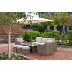 'Peony' Luxury Rattan 8 Seater Modular Garden Sofa Set with Rectangular Rising Table and Parasol by Primrose Living -Rattan Garden Furniture Shop FU102232 4 7742