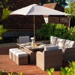 'Peony' Luxury Rattan 8 Seater Modular Garden Sofa Set with Rectangular Rising Table and Parasol by Primrose Living -Rattan Garden Furniture Shop FU102232 75e7
