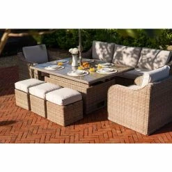 'Peony' Luxury Rattan 8 Seater Modular Garden Sofa Set with Rectangular Rising Table and Parasol by Primrose Living -Rattan Garden Furniture Shop FU102232 8 f9f3