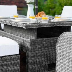 'Peony' Luxury Rattan 8 Seater Modular Garden Sofa Set with Rectangular Rising Table and Parasol in Stone by Primrose Living -Rattan Garden Furniture Shop FU102257 4 94e5