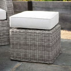 'Peony' Luxury Rattan 8 Seater Modular Garden Sofa Set with Rectangular Rising Table and Parasol in Stone by Primrose Living