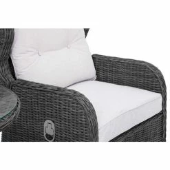 Luxury Rattan Recliner Bistro Set in Stone by Primrose Living -Rattan Garden Furniture Shop FU102384 Dark Grey 1 ChairCushionandLever c452