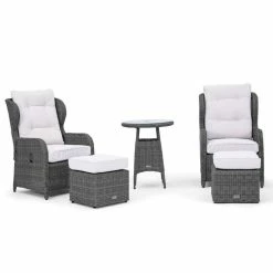 Luxury Rattan Recliner Bistro Set in Stone by Primrose Living -Rattan Garden Furniture Shop FU102384 Dark Grey FullSet2 ae28