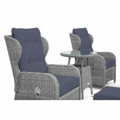 Luxury Rattan Recliner Bistro Set in Pebble by Primrose Living -Rattan Garden Furniture Shop FU102385 Light Grey Chairs 3de6