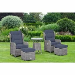 Luxury Rattan Recliner Bistro Set in Pebble by Primrose Living -Rattan Garden Furniture Shop FU102385 Main c8eb