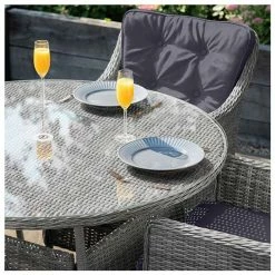 Luxury Rattan 4 Seater Circular Garden Dining Set in Pebble by Primrose Living -Rattan Garden Furniture Shop FU102386 Light Grey TemperedGlass 5690