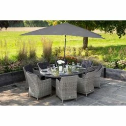 Luxury Rattan 8 Seater Oval Garden Dining Set in Pebble by Primrose Living