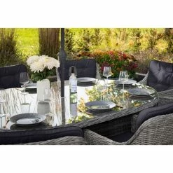 Luxury Rattan 8 Seater Oval Garden Dining Set in Pebble by Primrose Living -Rattan Garden Furniture Shop FU102392 Light Grey TableClose2 4691