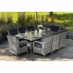 Luxury Rattan 8 Seater Rectangular Garden Dining Set in Pebble by Primrose Living -Rattan Garden Furniture Shop FU102393 Light Grey FullSetNoPara 767e