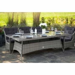 Luxury Rattan 8 Seater Rectangular Garden Dining Set in Pebble by Primrose Living -Rattan Garden Furniture Shop FU102393 Light Grey HalfTable fb80