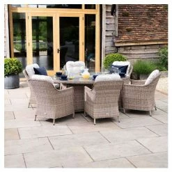 Luxury Rattan 6 Seater Oval Fire Pit Table Garden Dining Set by Primrose Living -Rattan Garden Furniture Shop FU102394 4 c788
