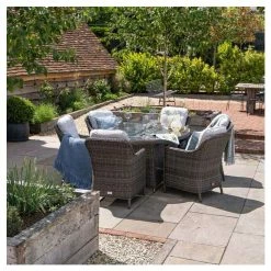 Luxury Rattan 6 Seater Oval Fire Pit Table Garden Dining Set in Stone by Primrose Living -Rattan Garden Furniture Shop FU102395 1 ee1a