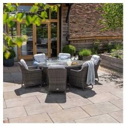 Luxury Rattan 6 Seater Oval Fire Pit Table Garden Dining Set in Stone by Primrose Living -Rattan Garden Furniture Shop FU102395 2 3777