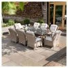 Luxury Rattan 8 Seater Rectangular Fire Pit Garden Dining Set by Primrose Living