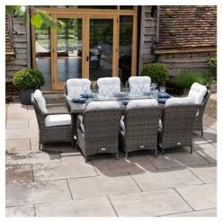 Luxury Rattan 8 Seater Rectangular Fire Pit Table Garden Dining set in Stone by Primrose Living -Rattan Garden Furniture Shop FU102398 3 86c3