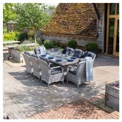 Luxury Rattan 8 Seater Rectangular Fire Pit Garden Dining Set in Pebble by Primrose Living -Rattan Garden Furniture Shop FU102399 4 69f6