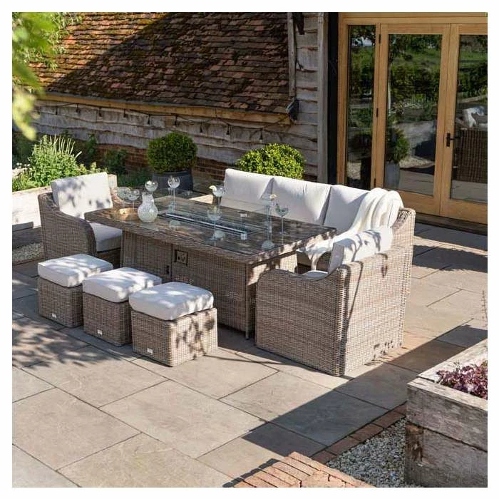'Peony' Luxury Rattan 8 Seater Garden Sofa Set with Rectangular Fire Pit Table and Stools by Primrose Living 3 'Peony' Luxury Rattan 8 Seater Garden Sofa Set with Rectangular Fire Pit Table and Stools by Primrose Living