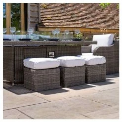 'Peony' Luxury Rattan 8 Seater Garden Sofa Set with Rectangular Fire Pit Table and Stools in Stone by Primrose Living -Rattan Garden Furniture Shop FU102401 4 92aa
