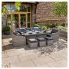 'Peony' Luxury Rattan 8 Seater Garden Sofa Set with Rectangular Fire Pit Table and Stools in Pebble by Primrose Living -Rattan Garden Furniture Shop FU102402 Main e27e