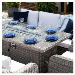 'Peony' Luxury Rattan 8 Seater Garden Sofa Set with Rectangular Fire Pit Table in Stone by Primrose Living -Rattan Garden Furniture Shop FU102404 3 03a4