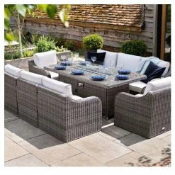 'Peony' Luxury Rattan 8 Seater Garden Sofa Set with Rectangular Fire Pit Table in Stone by Primrose Living -Rattan Garden Furniture Shop FU102404 4 30a8