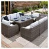 'Peony' Luxury Rattan 8 Seater Garden Sofa Set with Rectangular Fire Pit Table in Stone by Primrose Living -Rattan Garden Furniture Shop FU102404 Main 26f2