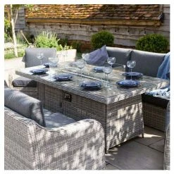 'Peony' Luxury Rattan 8 Seater Garden Sofa Set with Rectangular Fire Pit Table in Pebble by Primrose Living -Rattan Garden Furniture Shop FU102405 3 16df