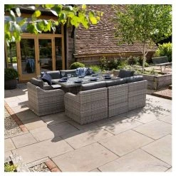 'Peony' Luxury Rattan 8 Seater Garden Sofa Set with Rectangular Fire Pit Table in Pebble by Primrose Living -Rattan Garden Furniture Shop FU102405 7 8ac5