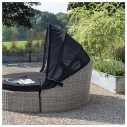 'Peony' Luxury Rattan Modular Daybed Sofa Set with Retractable Canopy in Pebble by Primrose Living -Rattan Garden Furniture Shop FU102406 Light Grey Canopy a082