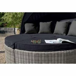 'Peony' Luxury Rattan Modular Daybed Sofa Set with Retractable Canopy in Pebble by Primrose Living -Rattan Garden Furniture Shop FU102406 Light Grey Cushion e040
