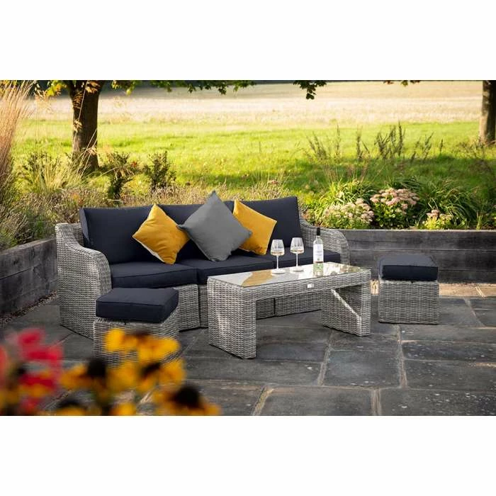 'Peony' Luxury Rattan 5 Seater Garden Sofa Set with Coffee Table and Footstools in Pebble by Primrose Living 4 'Peony' Luxury Rattan 5 Seater Garden Sofa Set with Coffee Table and Footstools in Pebble by Primrose Living - Image 2