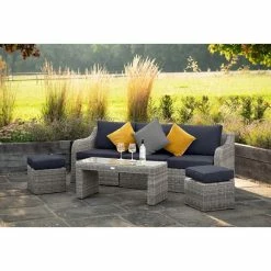 'Peony' Luxury Rattan 5 Seater Garden Sofa Set with Coffee Table and Footstools in Pebble by Primrose Living 11 'Peony' Luxury Rattan 5 Seater Garden Sofa Set with Coffee Table and Footstools in Pebble by Primrose Living -Rattan Garden Furniture Shop FU102407 Light Grey FullSetFurther 42a4