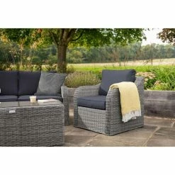 'Peony' Luxury Rattan 4 Seater Modular Garden Sofa Set with Coffee Table in Pebble by Primrose Living -Rattan Garden Furniture Shop FU102410 Light Grey ChairFar 1ab0