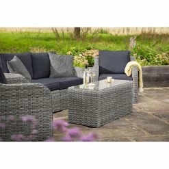 'Peony' Luxury Rattan 5 Seater Modular Garden Sofa Set with Coffee Table in Pebble by Primrose Living