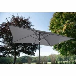 'Peony' Luxury Rattan 6 Seater Garden Sofa Set with Square Rising Table and Parasol in Pebble by Primrose Living -Rattan Garden Furniture Shop FU102416 Light Grey Parasol b3a3