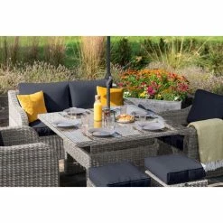 'Peony' Luxury Rattan 6 Seater Garden Sofa Set with Square Rising Table and Parasol in Pebble by Primrose Living -Rattan Garden Furniture Shop FU102416 Light Grey TableRisen c24f