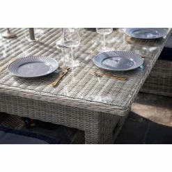 'Peony' Luxury Rattan 6 Seater Garden Sofa Set with Square Rising Table and Parasol in Pebble by Primrose Living -Rattan Garden Furniture Shop FU102416 Light Grey TableSetCorner f3bb